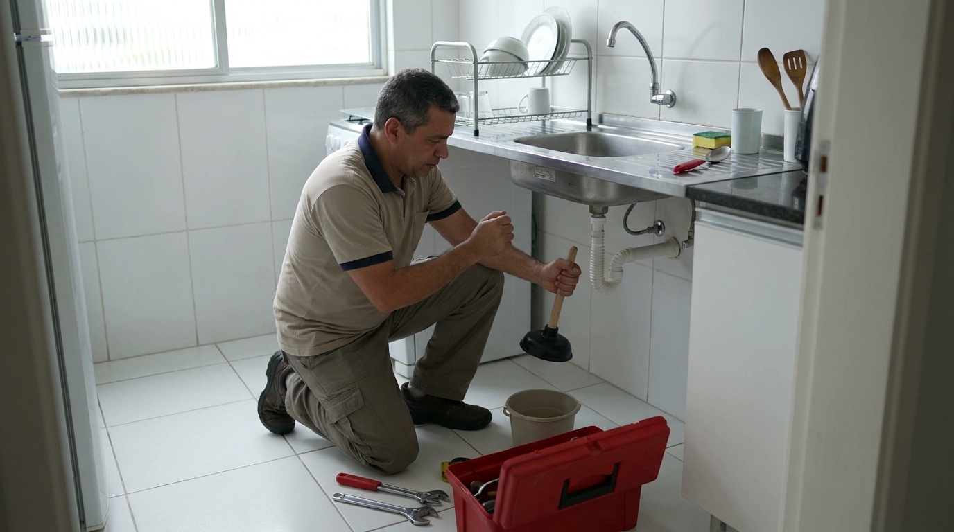 Desentupimento de pia residencial em Santa Cruz do Sul‑RS