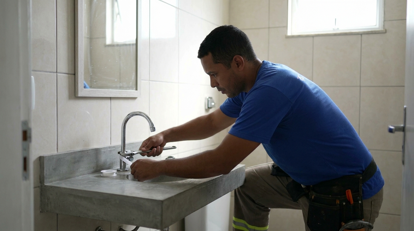 Encanador instalando torneira em Santa Cruz do Sul‑RS
