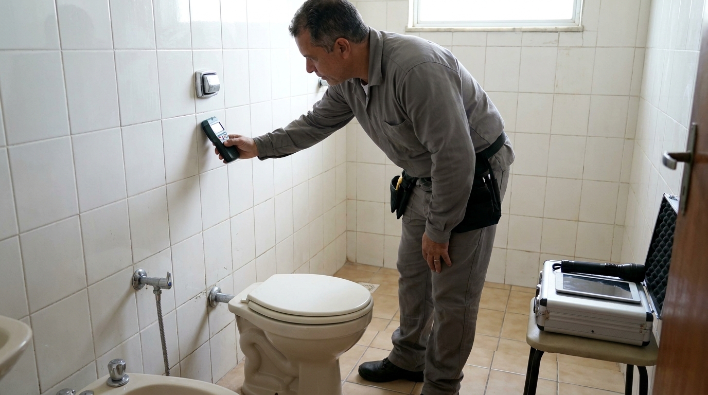 Técnico de caça vazamento analisando tubulação em Santa Cruz do Sul‑RS