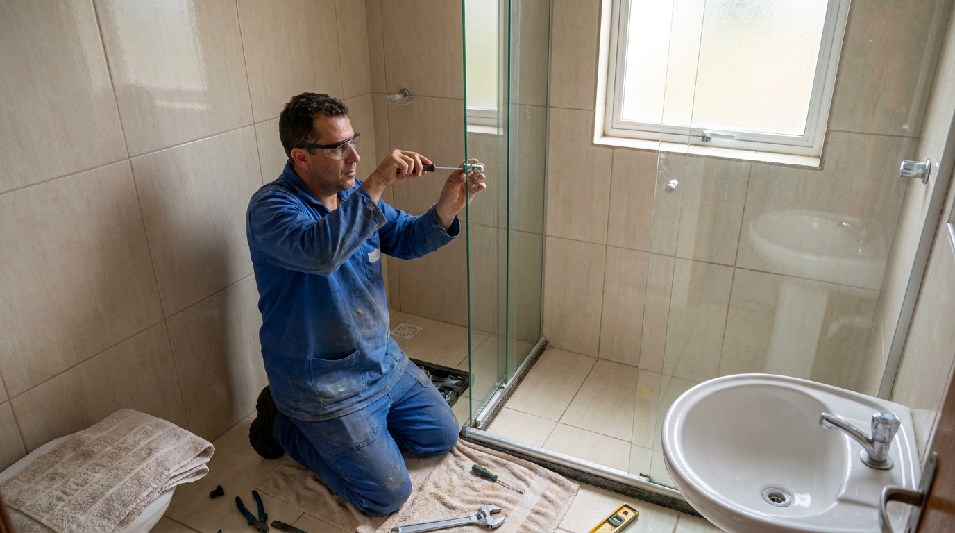 Técnico realizando manutenção de box em Santa Cruz do Sul‑RS